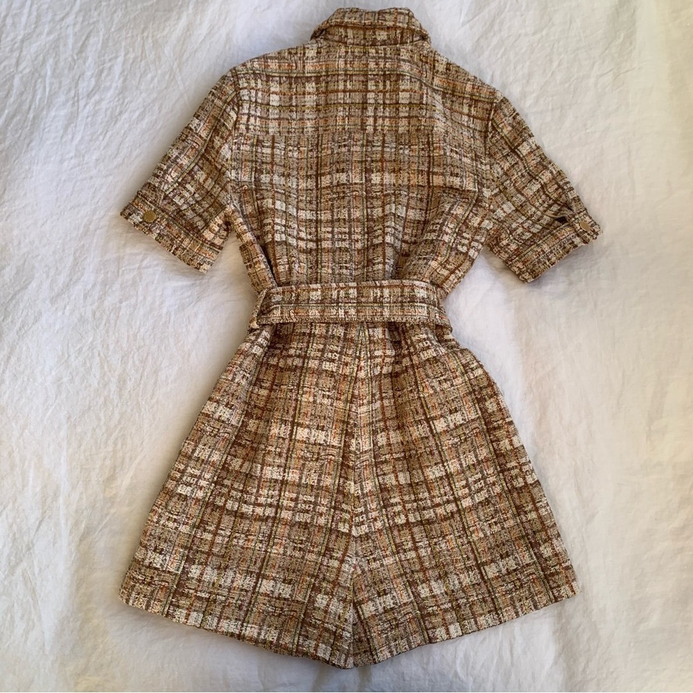 Sandro Acacia Tweed Cotton Belted Collar Zip Short Sleeve Romper Jumpsuit - Picture 5 of 13